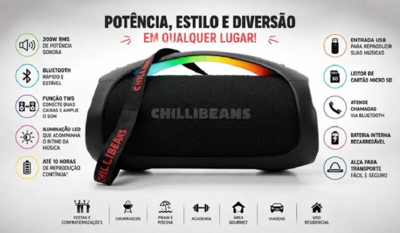 Caixa de Som CHILLI BEANS Boombox G JM3500 Bluetooth