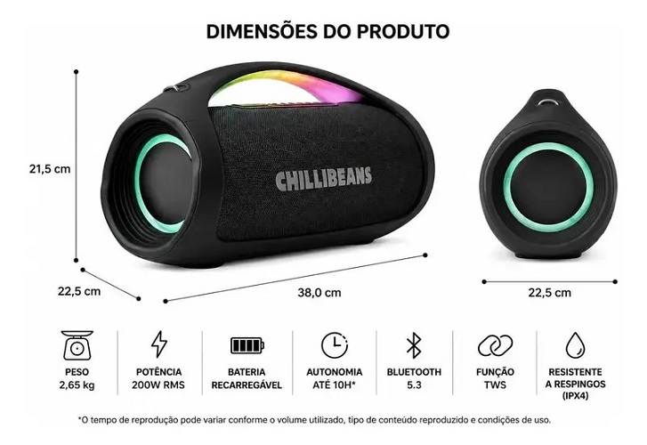 Caixa de Som CHILLI BEANS Boombox G JM3500 Bluetooth