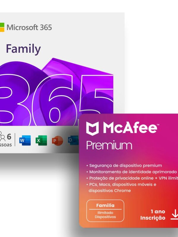 Microsoft Office 365 Family com Mcafee+ Premium Family Assinatura 1 Ano